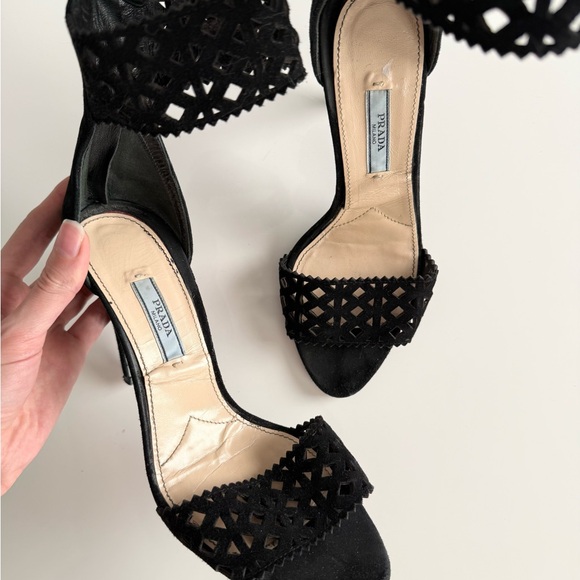 Vintage Prada black suede open toe heels - Picture 2 of 5